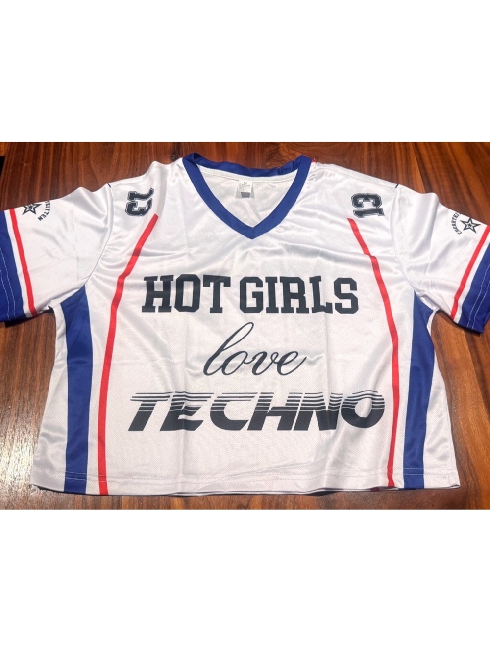 Hot Girls Love Techno Y2K Racing Jersey White Blue Number 13 Size M